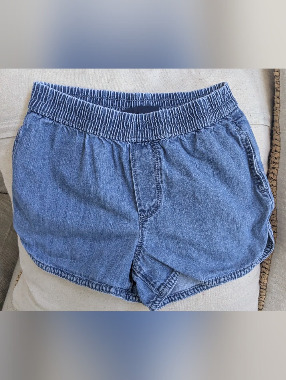 GAP Girls Denim-Look Elastic Waist Shorts - Light Blue
